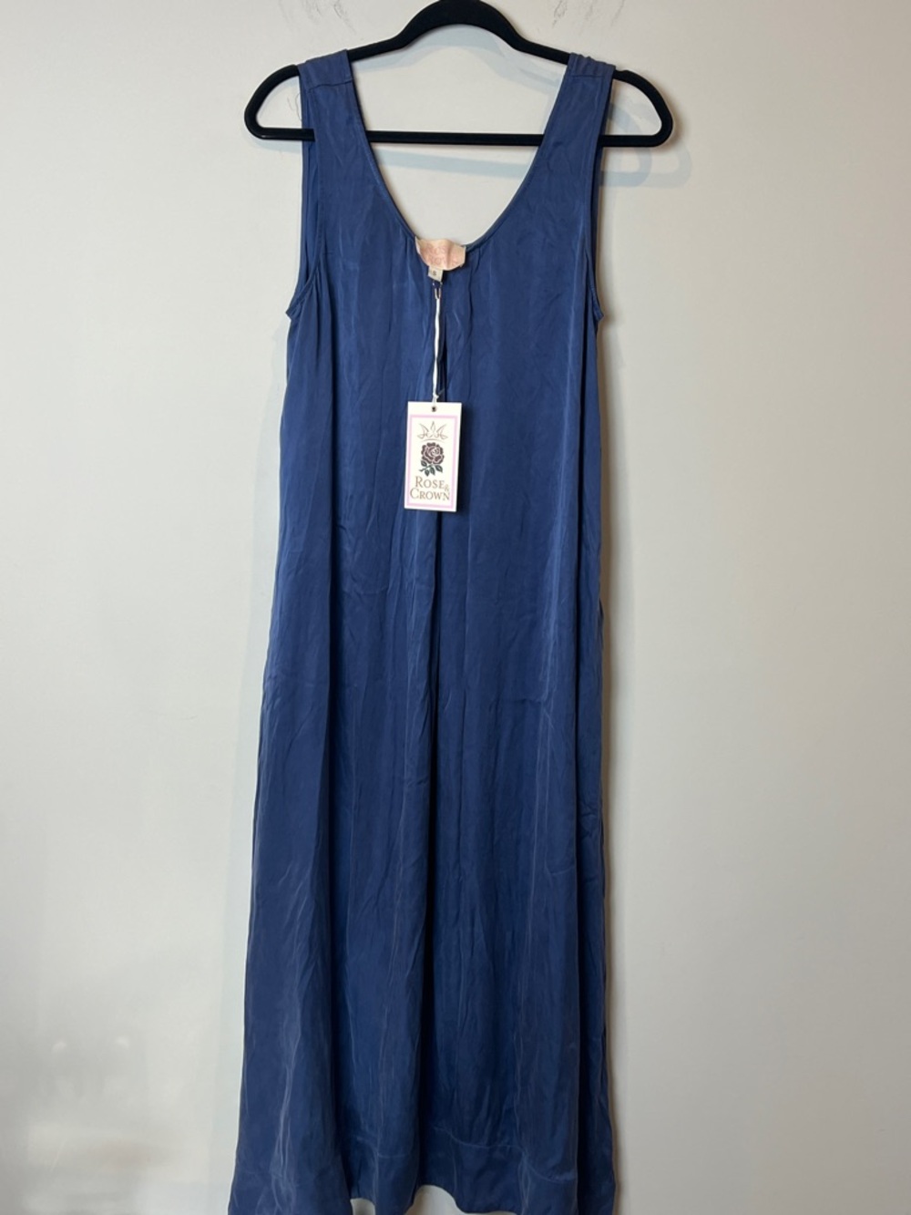 NWT Rose & Crown Cupro Navy Sleeveless Tank Maxi Boho Flowy Dress Size Small